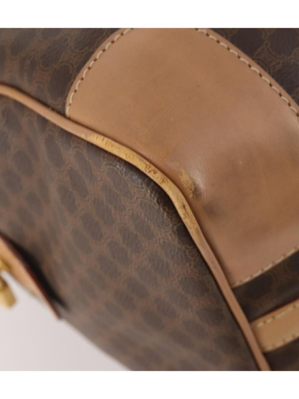 CELINE Macadam Canvas Boston Bag PVC Leather Brown Gold - Picture 12 of 16
